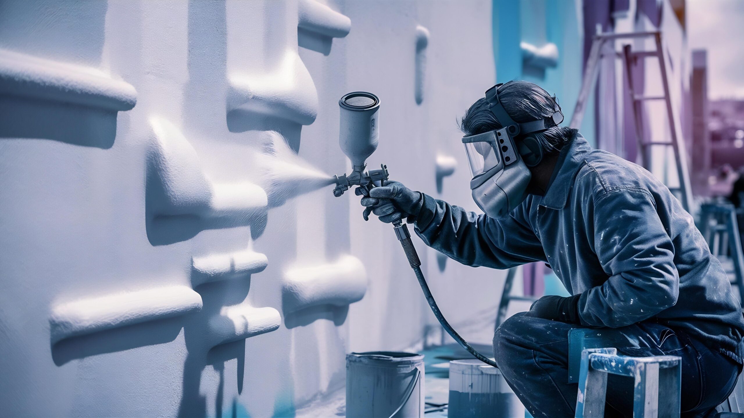 Professional painting wall using spray gun